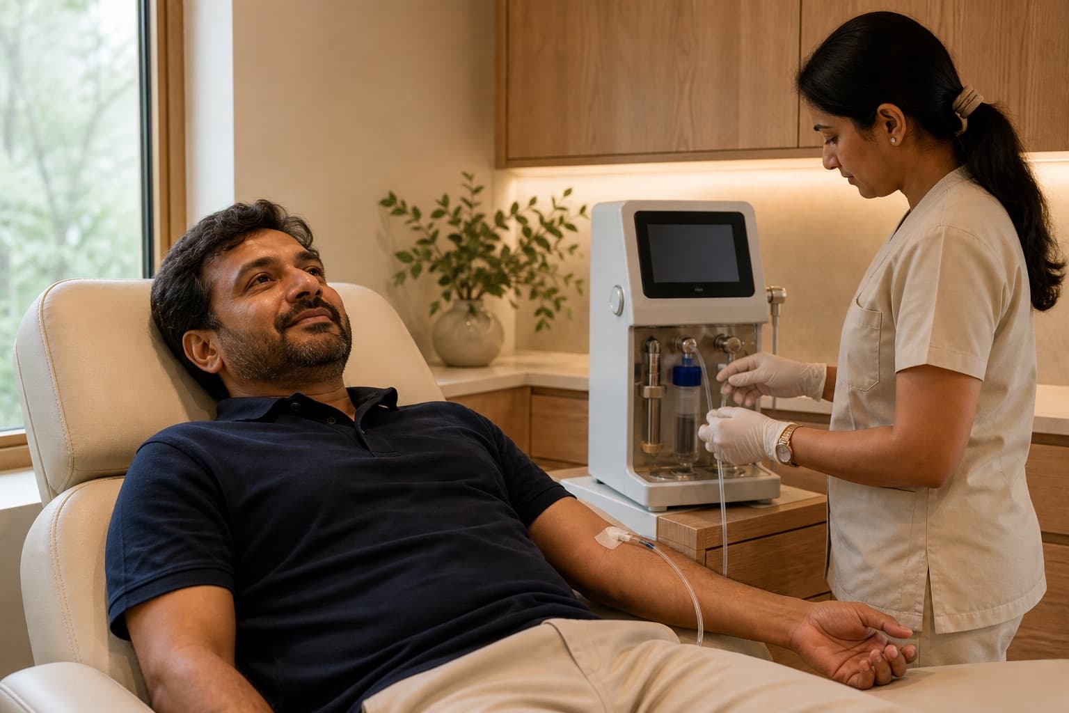 A patient receiving ozone therapy in clinic