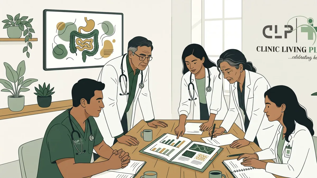 Clinic Living Plus doctors reviewing a patient's case together