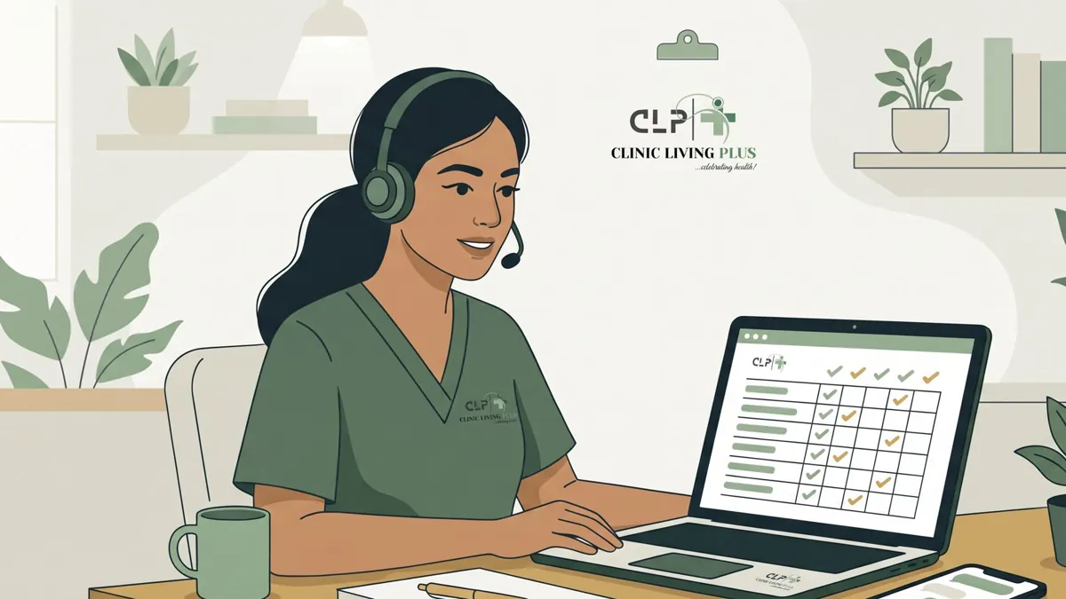 A health coach tracking a patient's weekly progress on a laptop