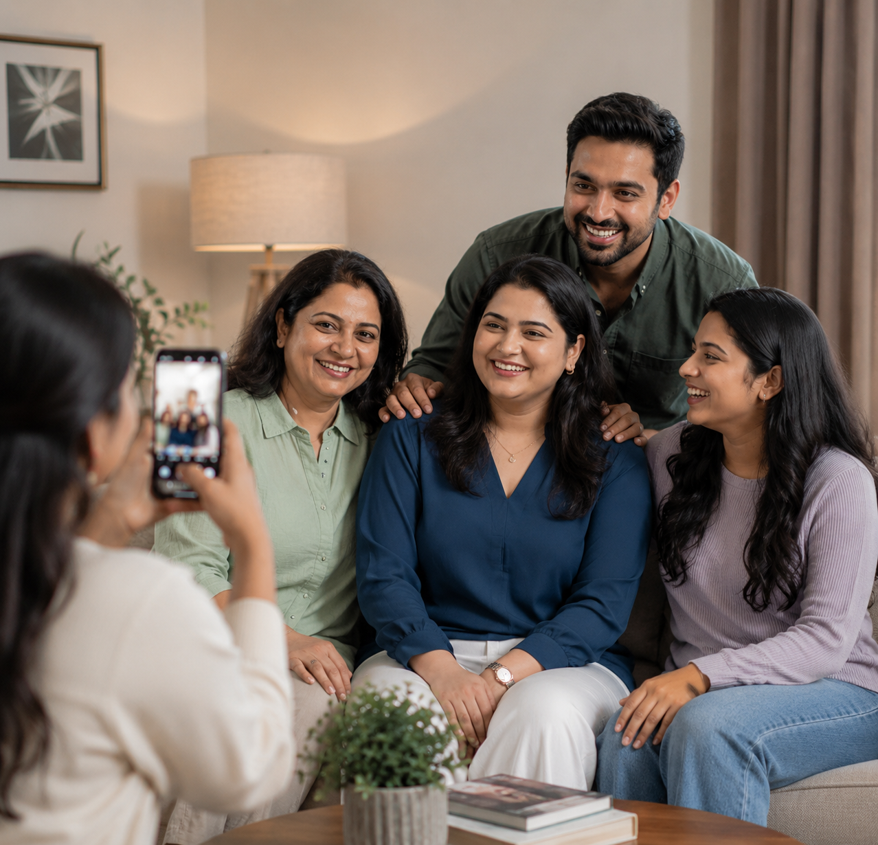 Enjoying photos with family